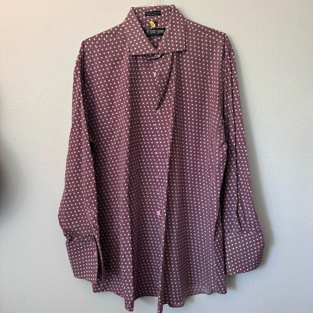 Stacy Adams Burgundy Polka Dot Dress Shirt – Size 18.5/37 $22 - Picture 1 of 6